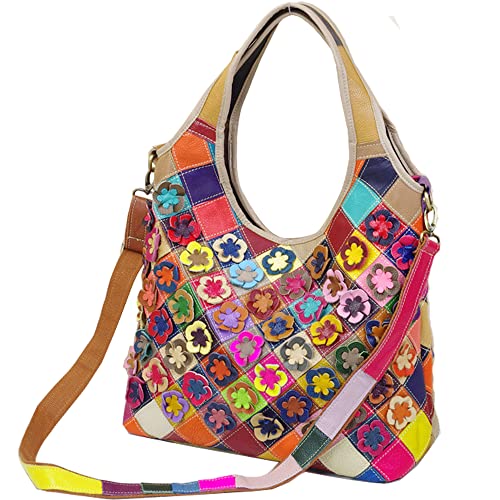 Image of Downupdown Genuine Leather Handbags for Women Designer Shoulder Bag 3D Floral Hobo Tote Bags Satchel Purses Crossbody Bag