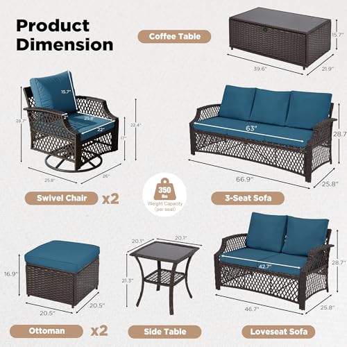 Image of HOMREST Wicker Patio Furniture 3-seat Sofa，Outdoor Seating Couch with Cushions, All-Weather Patio Couch for Porch, Poolside, Garden, Deck(Turquoise)