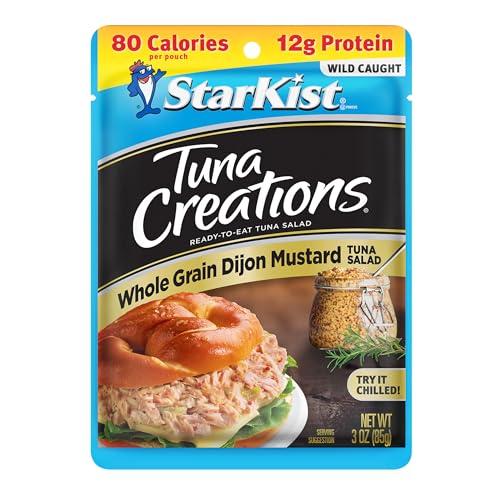 Image of StarKist Tuna Creations Whole Grain Dijon Mustard Tuna Salad, 3oz, 24-Pack | 12g Protein Per Serving, Wild Caught Tuna Pouch, Shelf Stable Seafood, No Draining, Ready to Eat for Salads, Sandwiches