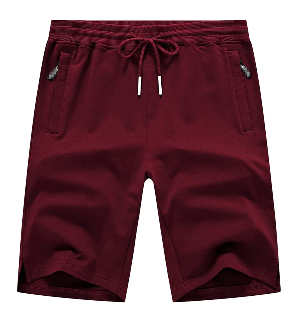 Męskie spodenki ze sznurkiem bawełniane slim fit elastyczne spodenki sportowe męskie codzienne spodnie dresowe do biegania odzież męska, Burgund, 30W