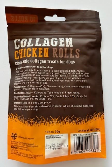 Small Collagen Chicken Rolls Dog Treats, 10 x Stick Treats (Single 70g Packet), 70 g (Pack of 1) - Image 2