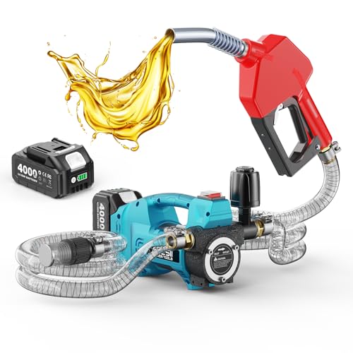 Image of SEESII Diesel Transfer Pump Battery Powered: 12GPM Cordless Electric Fuel Transfer Pump Kit w / 4.0Ah Battery & Auto-Stop Nozzle, 2 Hoses & Filter for Diesel Kerosene Portable Fueling on Farm Boat Home