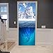 DNFurniture Door Sticker 3D Beautiful Snow Mountain Blue Ocean Reflection 77X200Cm Originality Door Diy Sticker Paste Paper Decoration Self-Adhesive Vinyl Door Mural Child Boy Girl Wallpaper For Bedro