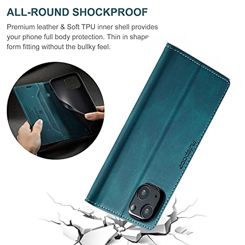 LOLFZ Wallet Case for iPhone 13 Mini, Magnetic Flip Leather Case with RFID Block Card Slots Kickstand Shockproof Protective Cover Compatible with iPhone 13 Mini 5.4 Inch - Blue - Image 5