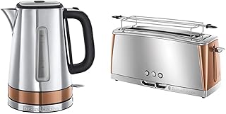Russell Hobbs Set Petit Déjeuner Bouilloire et Grille-Pain Toaster Baguette Luna Cuivre - 24280-70 et 24310-56