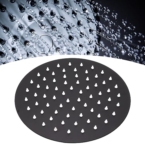 BORDSTRACT Ultra Thin Rainfall Shower Head, Rain Waterfall Stainless Steel Fixed Showerhead for Home Bathroom Round Black 8in - Image 2
