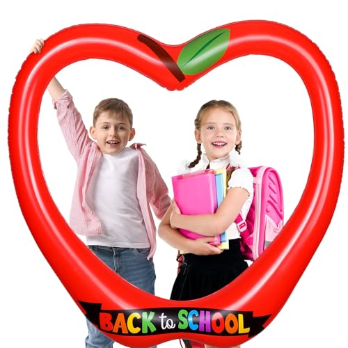 Back to School Decorations Inflatable Balloons Photo Booth Props Frame 40'' Apple Photo Props Pencil Selfie Frame Welcome First Day of School Picture Selfie for Party Decoration(Apple)
