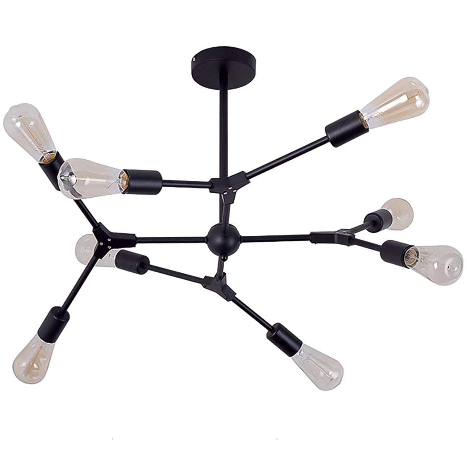 Plafonnier semi-encastré noir à 8 lumières style satellite moderne pour salle