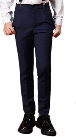 Boys Dress Pants with Adjustable Waist Slim Fit School Uniform Pants