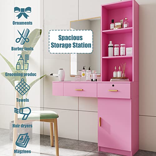 Classic-Wall-Mount-Barber-Cabinet-Hair-Styling-Salon-Cabinet-Storage-Organizer-Hair-Salon-Spa-Equipment-Barber-Stations-with-Locking-Drawer-3-Shelves-and-3-Hairdryer