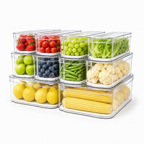 Image of SMRCAD Fridge Organizers and Storage, 10 Pack Clear Organizer Bins with Lids for Kitchen, Pantry, Refrigerator, Food, Fruit, Vegetable Storage