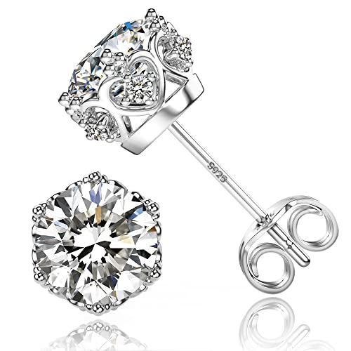 18k White Gold Plated 925 Sterling Silver Pure Brilliance Cubic Zirconia Stud Earrings Round Cut Simulated Diamond CZ Stud Earrings Fine Jewelry for Women Men
