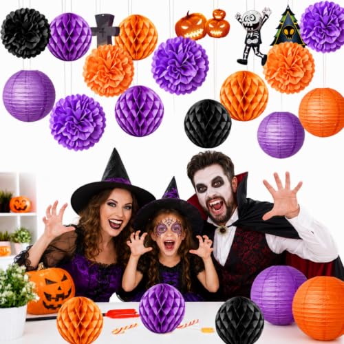 Purple Black Orange Halloween Party Decorations 20Pcs, Halloween Paper Fans - image 8