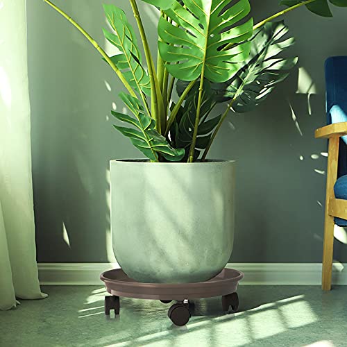 Wiccbb Plant Caddy With Wheels Brown 13" Plant Caddy On Wheels Heavy Duty With 4 Easy Moving Caster Wheels,Round Movable Planter Dolly Trolley Tray Pallet Indoor Outdoor Home Garden(Plastic,4 Packs) #TOP5