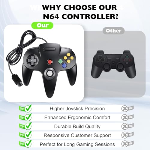 Image of miadore 2 Pack Classic N64 Controllers (Black) Bundle with 2 Pack 6FT N64 Controller Extension Cable