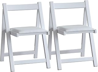 FUNROLUX Folding Dining Chairs with Padded Cushion, Wooden Portable Stackable Foldable Chairs Set of 2 with Solid Wood Frame for Kitchen, Party, RV, No Assembly, White