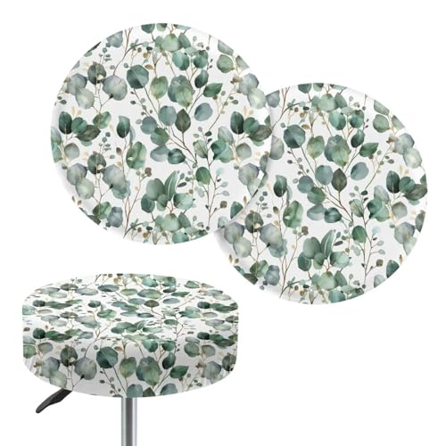 Bivxisrvo Green Leaves Bar Stool Covers Round, 2 Pcs Stool Slipcovers High Elastic, Circle Chair Covers, Soft & Easy to Clean Chair Seat Cushion Slipcover Fit for Stool of Dia 14-16 Inch