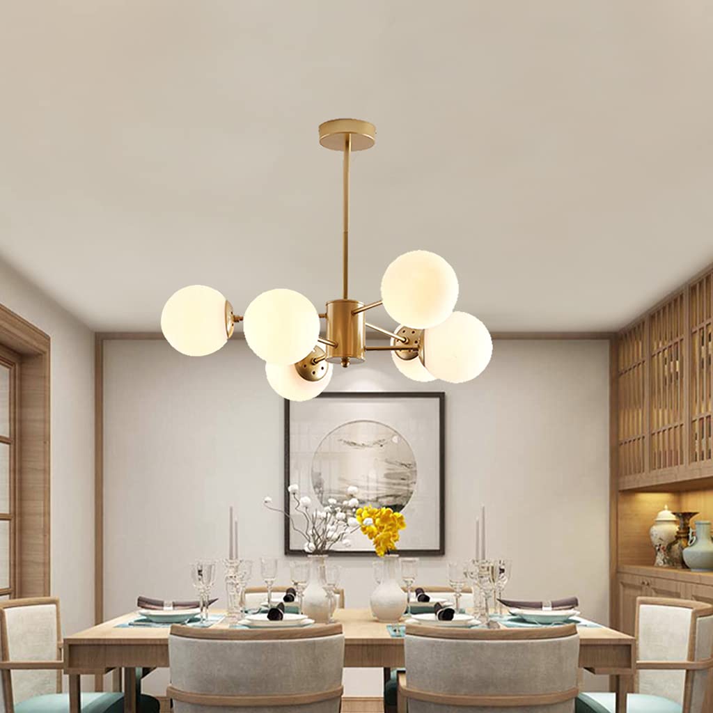 Lustre suspension E27 moderne luminaire en verre 6 têtes blanc d'or pour café