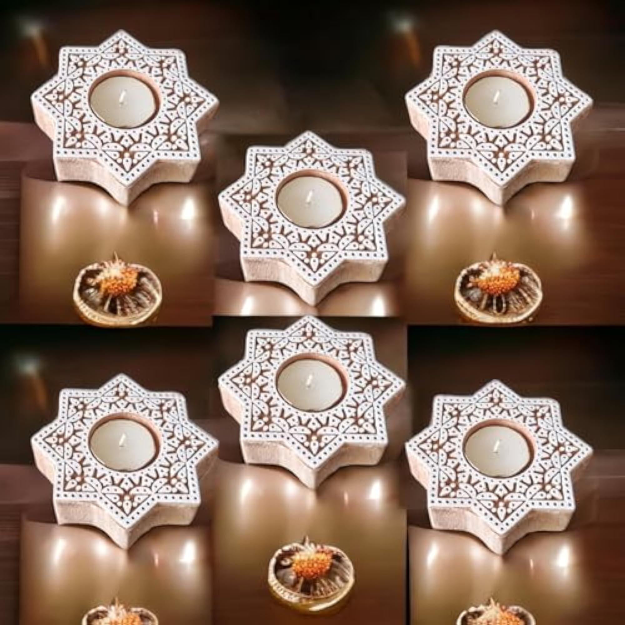 Wooden Tealight Candle Holder, Set of 06