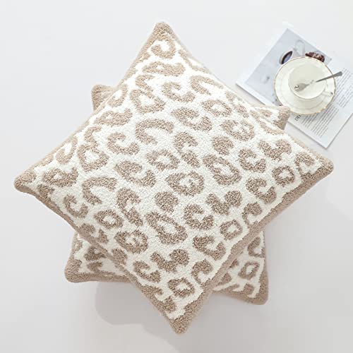 Otostar Ultra Soft Plush Leopard Throw Pillow Covers 18 X 18 Inch Warm And Cozy Knitted Polyester Pillowcase Luxury Cheetah Square Cushion Covers For Couch Sofa Bed, 2 Pack (Khaki) #TOP5