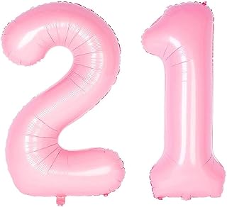 Number 21 Foil Jumbo Digital Mylar Balloons, 40inch 21st Birthday Party Decorations, Party Balloon Supplies, Pink