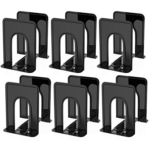 MaxGear Book Ends Heavy Duty Bookends, Universal Book Holder, Bookends for Shelves, Metal Bookend, Non-Skid Book End, Book Stopper for Books Movies CDs, 6.5 x 5 x 5.75, Black (6 Pairs 12 Pcs, Large)