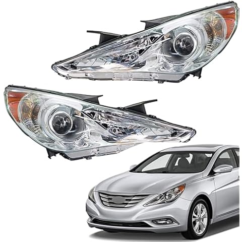 Thomletha Driver Side and Passenger Side Headlights Assembly Halogen Replacement for Sonata 2011-2014 Housing Chrome Lamp LH RH 2PCS Cover