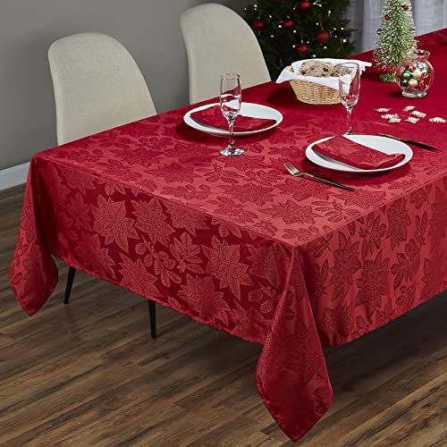 Kadut Christmas Tablecloth, Poinsettia Leaf Red Tablecloth (60 X 126 Inch) For 8 Foot Rectangle Tables, Heavy Duty Fabric, Table Cloth For Harvest, Xmas Holiday, Winter, And Parties Table Cover #TOP11