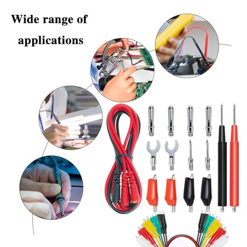 Image of Multimeter Leads, Premium 16-in-1 Multimeter Leads Kit, 10 Pcs Alligator Clips with Wires for Power Testing Needle for Electronics, Banana Plug, Circuit Connection, Experiment