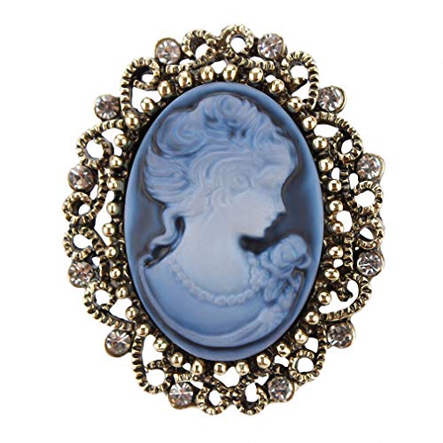 Image of Vintage Queen Cameo Crystal Brooch Pins Women in Antique Gold Color