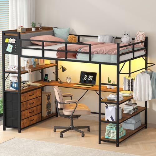 Loft Bed Twin Size with Storage Upholstered...
