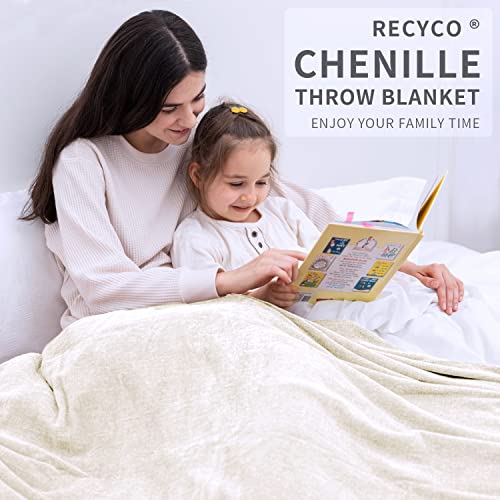 Recyco Throw Blanket Soft Cozy Chenille Throw Blanket With Fringe Tassel For Couch Sofa Chair Bed Living Room Gift (Ivory White, 50'' X 60'') #TOP2
