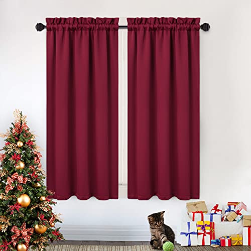 Nanan Half Window Kitchen Curtains Valances, Bedroom Blackout Window Treatment Tiers Short Curtains Energy Saving Drapes For Bedroom,Burgundy 26 X 45 Inches Set Of 2 #TOP3