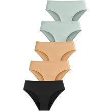 TIICHOO Period Underwear for Women Heavy Flow Seamless Period Bikini Panties 5 Pack Large, 2 Beige/2 Smoke Green/1 Black