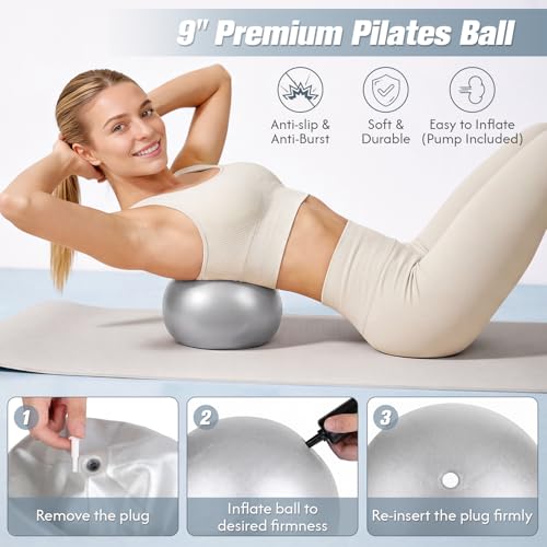 GINMIC Pilates Kit, Pilates Equipment for Home Workouts, at Home Pilates Set with Complete Accessories: Ring, Ball, Long and Loop Resistance Bands, Socks, Massage Ball, Guide & Bag (Black & Gray) by GINMIC - Used condition - Image 7