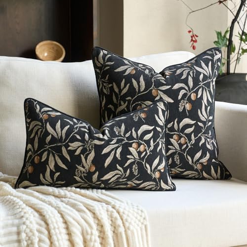 Image of Alerfa Black Floral Throw Pillow Cover 20 x 20 Inch Sqaure Luxury Decorative Pillow Cover for Couch Living Room Bedroom