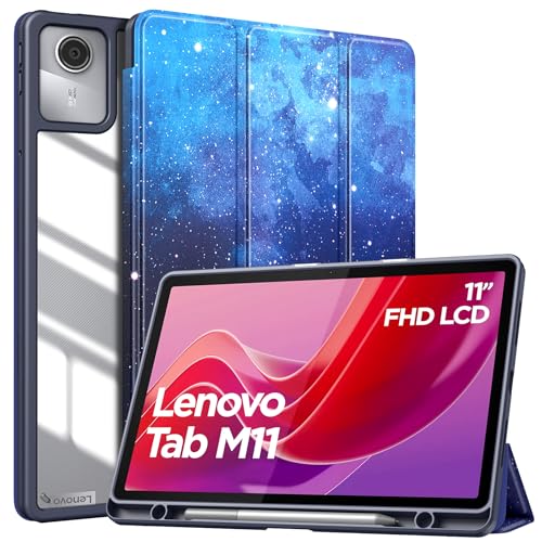 MoKo Cover per Lenovo Tab M11 2024 (TB330FU/TB330XU) 11' con Porta Penna,Custodia Ultrasottile Trifold Stand Case Auto Sveglia/Sonno,Cover Protettiva con Retro Trasparente per Lenovo, CieloStellatoBlu