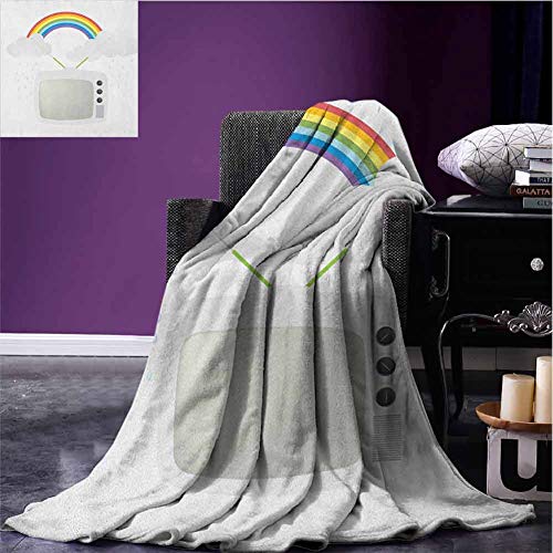 JKTOWN Vintage Rainbow Outdoor Blanket Blanket Couch 60x80 inch Old TV with Raining