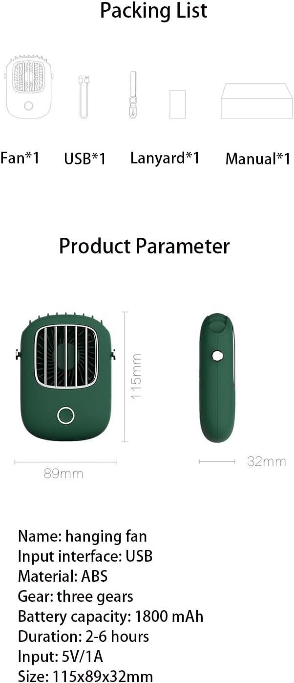 Mini Waist-mounted Electric Fan Portable Waist Clip Fan Neck Hanging Personal Fan Cooling Fan for Jobsite, Farming, Fishing,Green