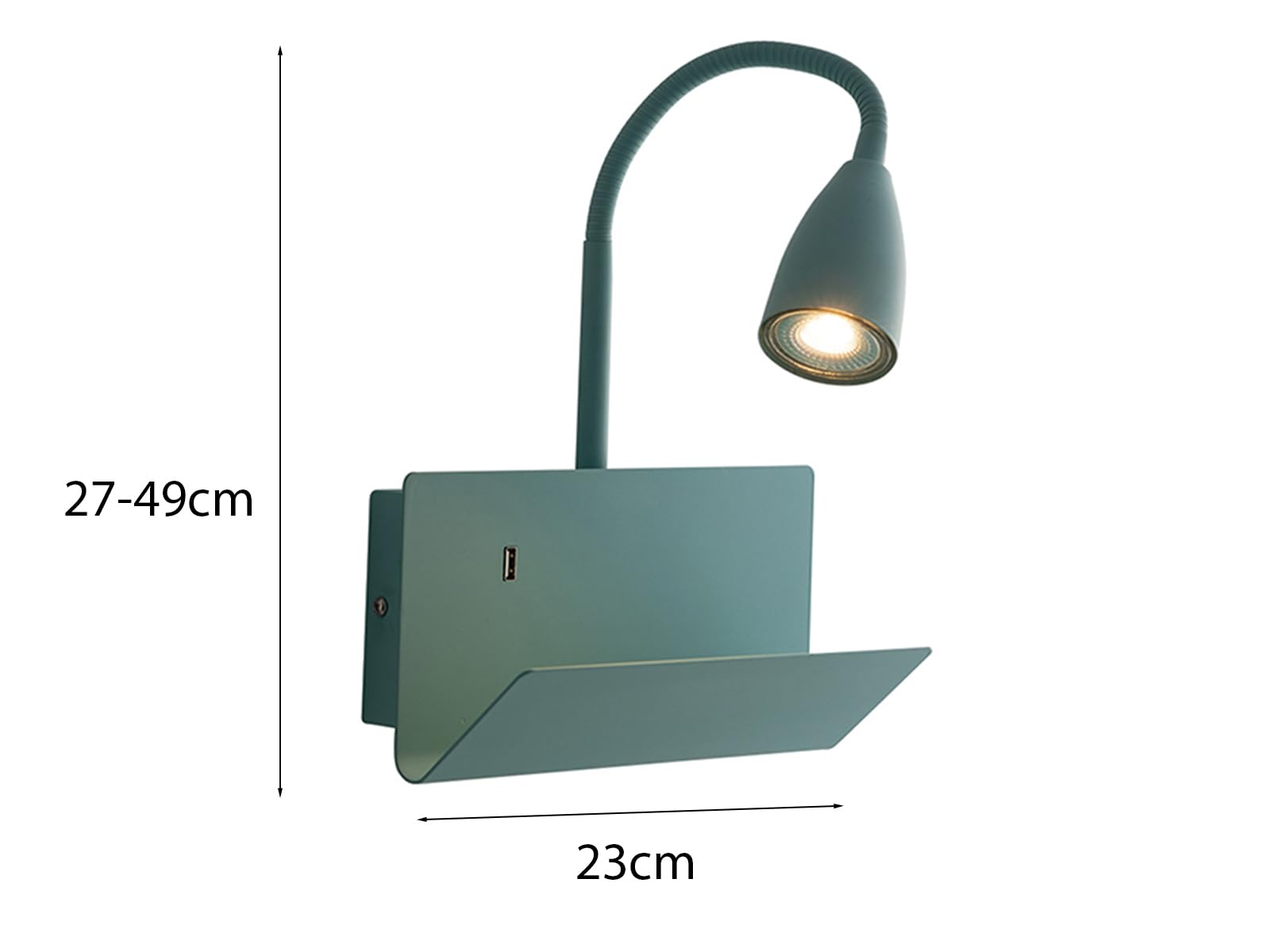 Flexible USB LED Leselampe in Grün - multifunktionale Wandleuchte mit Schalter, Ablage & Ladefunktion