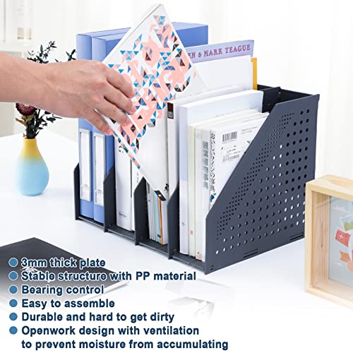 Image of FRETONBA Foldable Magazine Folder Holder for A4 Size with 4 Compartments, Desk Organizer for Office Organization Storage for School and Office, Dark Grey