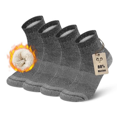 Vihir 4 Paar Merino Socken - Knöchelsocken 80% Wolle Herren merino socken für Skifahren, Trekking, Wandern 37-42, 41-46