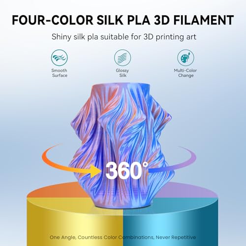 Image of SUNLU 500g Silk Quadruple Color PLA Filament Refill Bundle, No-Spool Silk PLA Plus 3D Printer Filament 4 Packs, Compatible with Bambu Lab 3D Printers, 0.5KG /Roll, Total 4 Colors PLA Silk Four Color