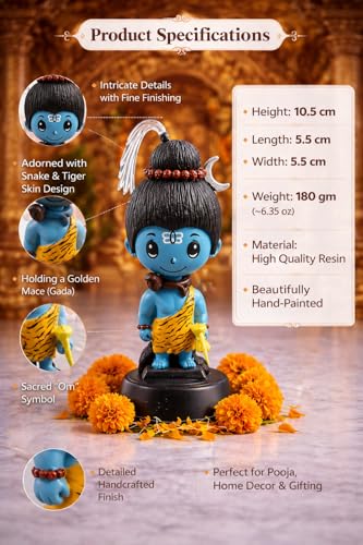 Image of Baby Shiva Idol Murti for Car Dashboard, Home Temple & Office | Mahadev Statue with Trishul | Resin Handcrafted Shiv Ji Murti for Pooja Room Decor, Spiritual Gift & Home Decoration