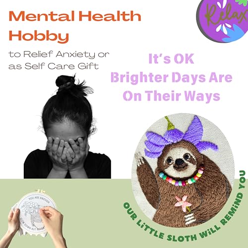 Image of La glaneuse Embroidery Kit for Adult, Beginner Embroidery Kit with Cute and Funny Animal Pattern, Seven Simple Stitches to Get a Positive Sloth, Mental Health and Stress Relief Gift for Him /Her