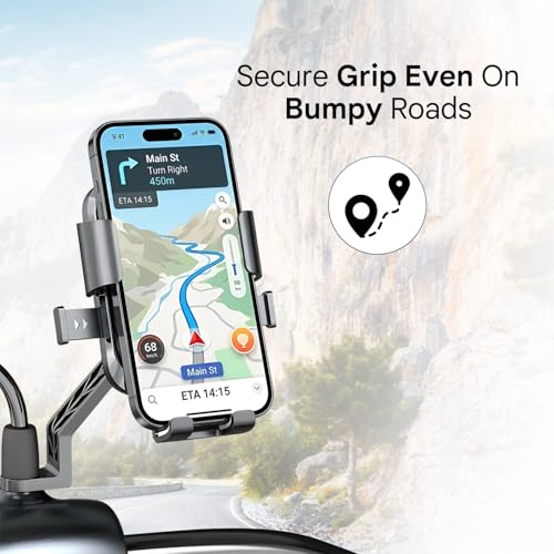 Image of HUMBLE Bike Phone Holder for Handlebar & Mirror Mount, 360 Rotatable Mobile Holder, Shock-Absorbent Clamp, Adjustable Smartphone Mount for 4-6.9 Inch Phones, Bike & Scooter Compatible (BK-089)