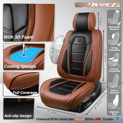 Image of CAR PASS Nappa Leather Car Seat Covers Front Seat Faux Leather,Black Brown