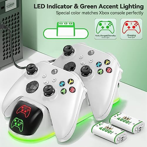 OIVO Ładowarka Xbox z 2 akumulatorami 4800 mWh do kontrolerów Xbox Series/One X/S/Elite, baza ładująca do kontrolerów Xbox z 2 akumulatorami i 4 osłonami na akumulatory do kontrolerów Xbox Series/One