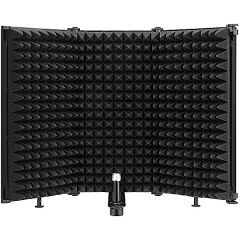 Moukey Microphone Isolation Shield, Foldable Mic Shield with Triple Sound Insulation, Reflection Filter with 3/8" and 5/8" Mic Threaded Mount for Recording Studio, Podcasts, Singing, and Broadcasting Cover