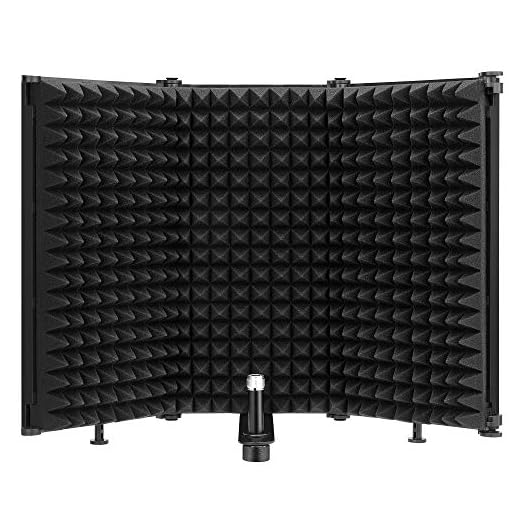 Moukey Microphone Isolation Shield, Foldable Mic Shield with Triple Sound Insulation, Reflection Filter with 3/8" and 5/8" Mic Threaded Mount for Recording Studio, Podcasts, Singing, and Broadcasting